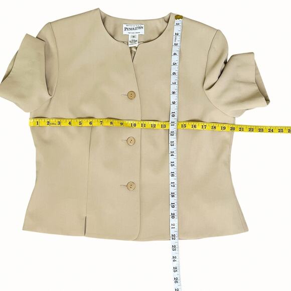 Vintage Pendleton Polyester Pant Suit 2 Piece 12/14 Beige Lined Short Sleeve Top - Picture 10 of 12